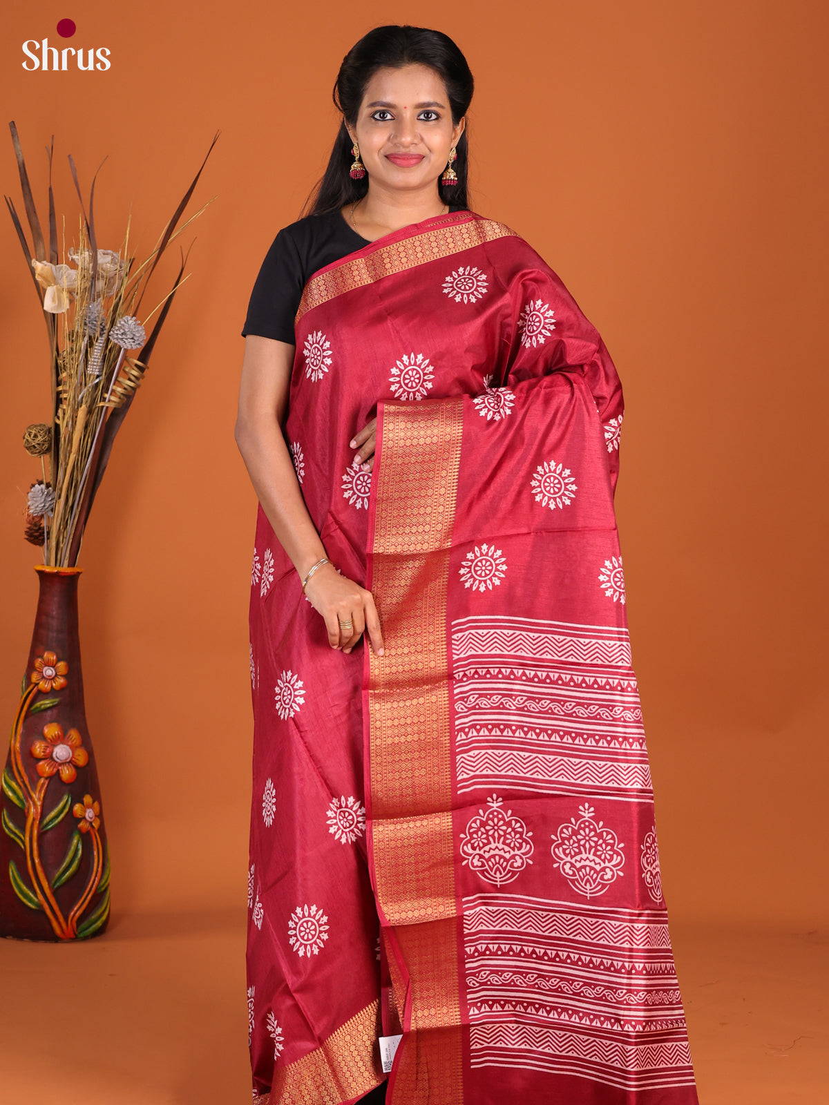 Maroon - Semi Crepe Saree - Shop on Shrus.com