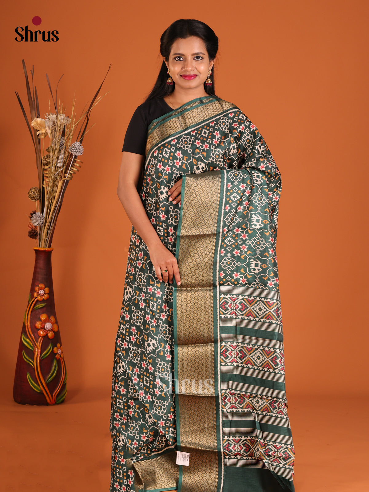 Green - Semi Crepe Saree - Shop on Shrus.com