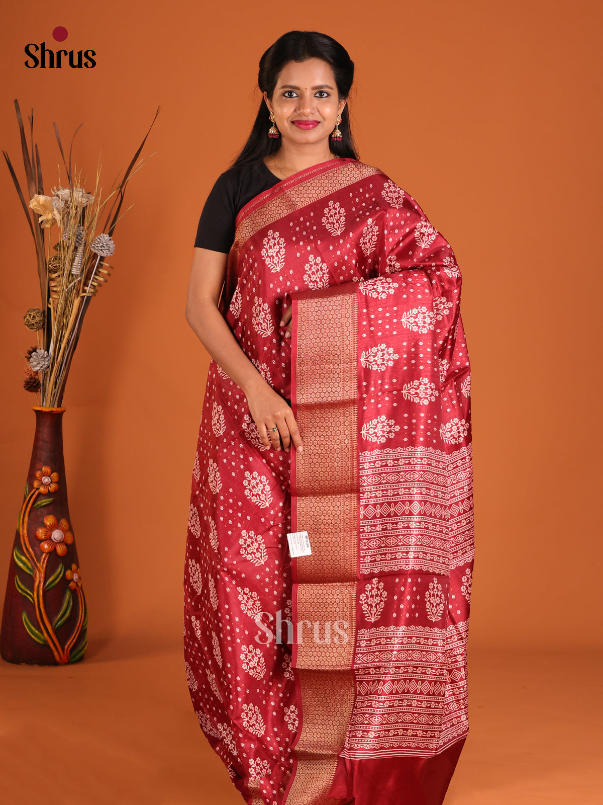 Maroon - Semi Crepe Saree - Shop on Shrus.com