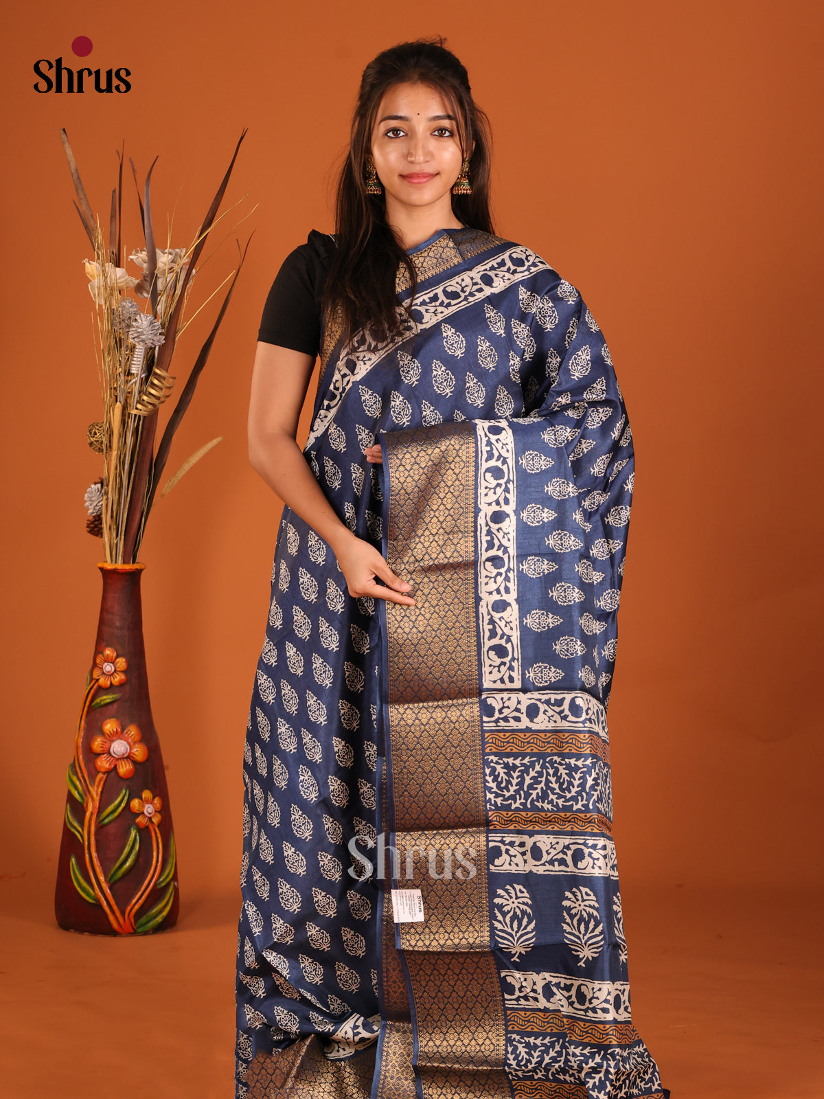 Blue - Semi Crepe Saree