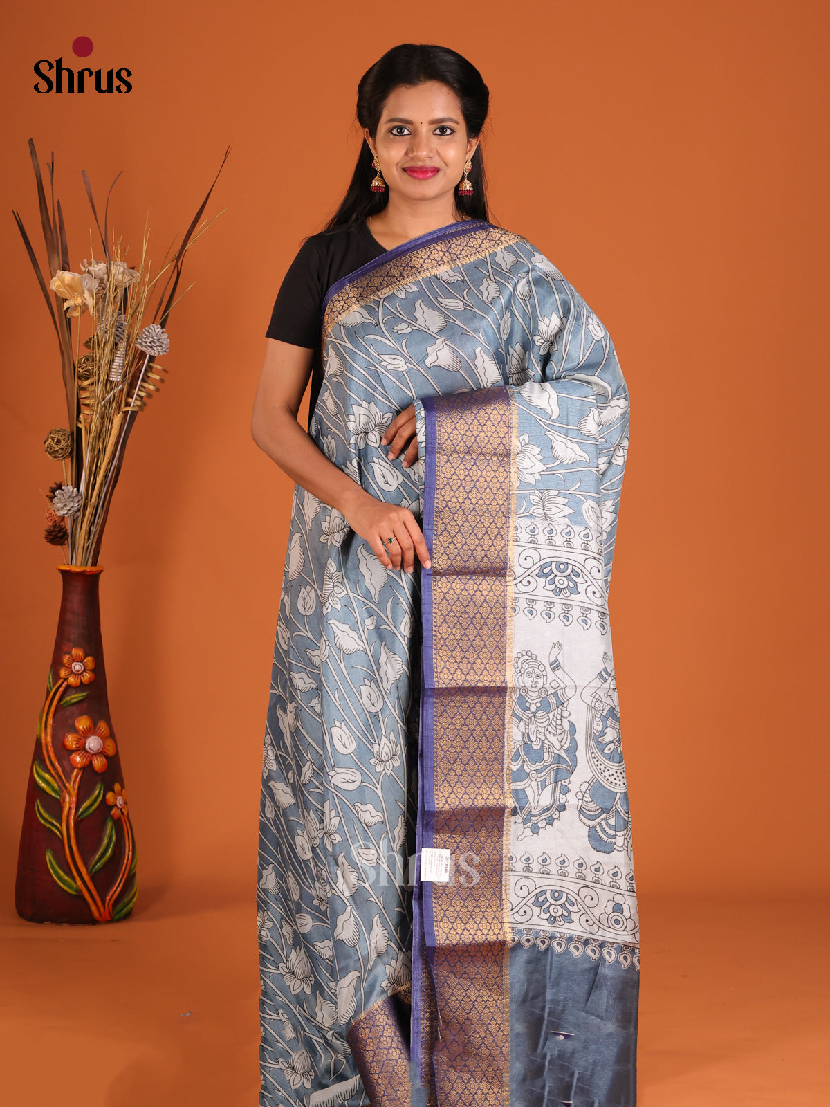 Blue - Semi Crepe Saree