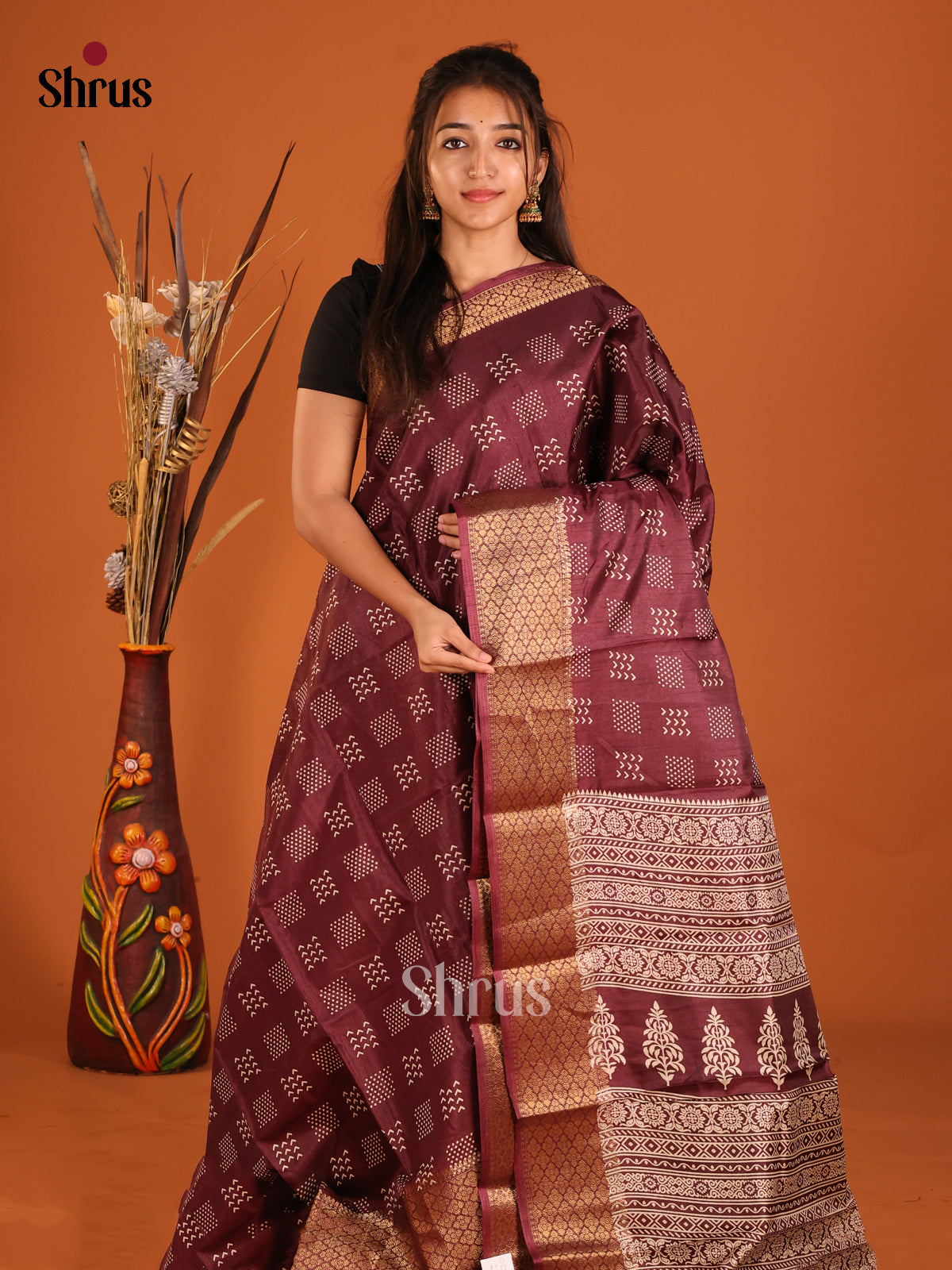 Maroon - Semi Crepe Saree - Shop on Shrus.com