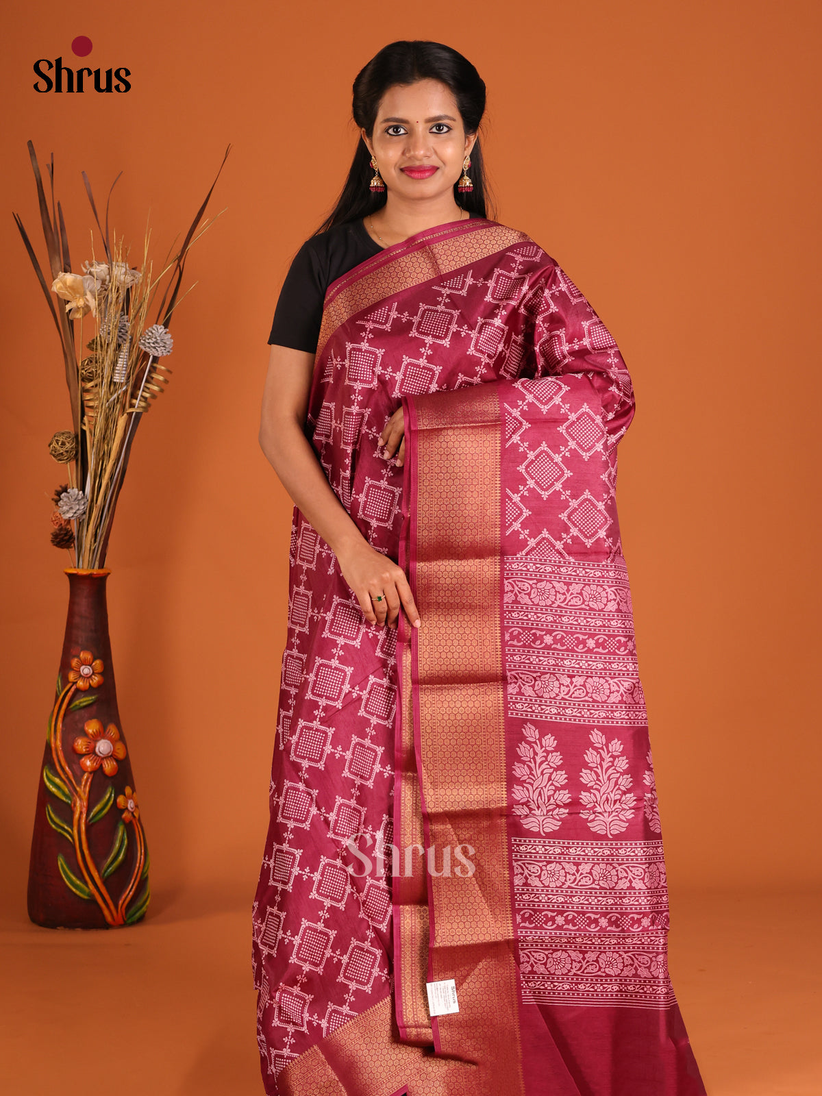 Maroon - Semi Crepe Saree - Shop on Shrus.com