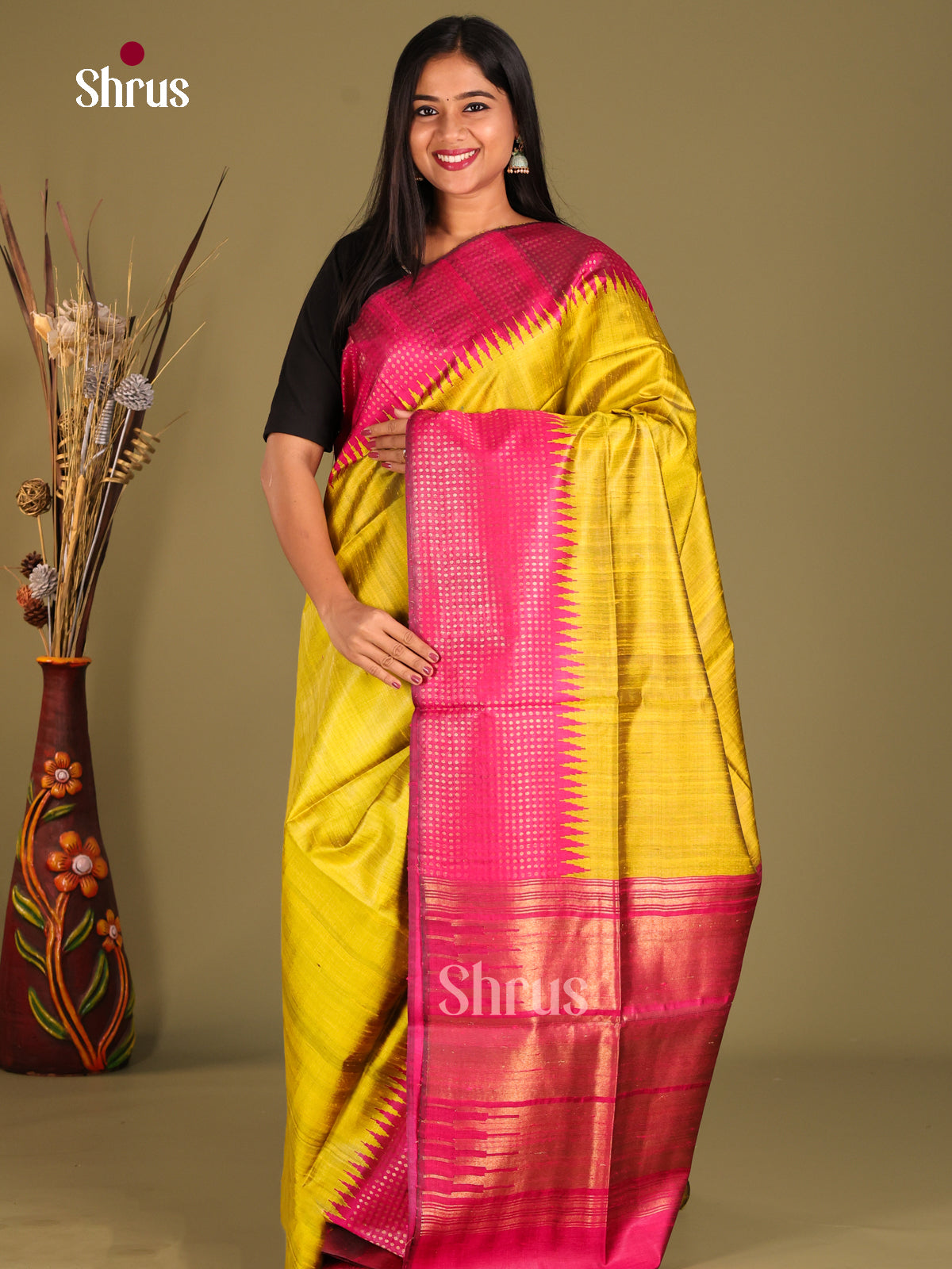 yellow and pink -  Raw silk saree
