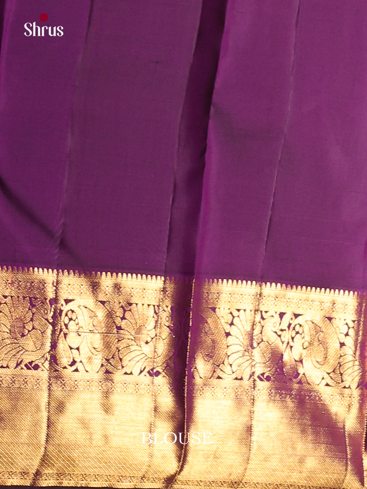 Stunning Violet Kanchipuram Silk Saree with golden floral motifs & Rich Zari woven Pallu - Shop on Shrus.com