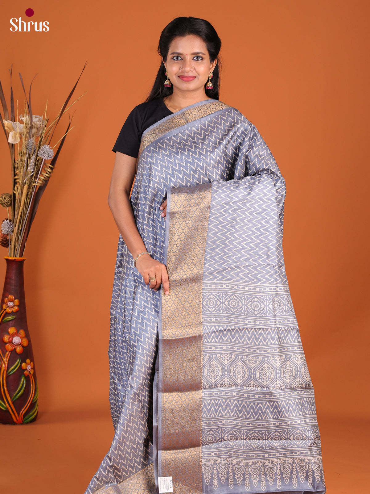 Blue - Semi Crepe Saree