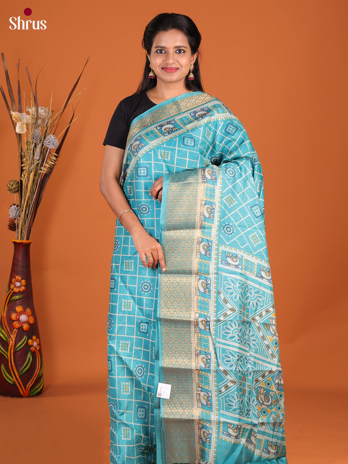 Blue - Semi Crepe Saree