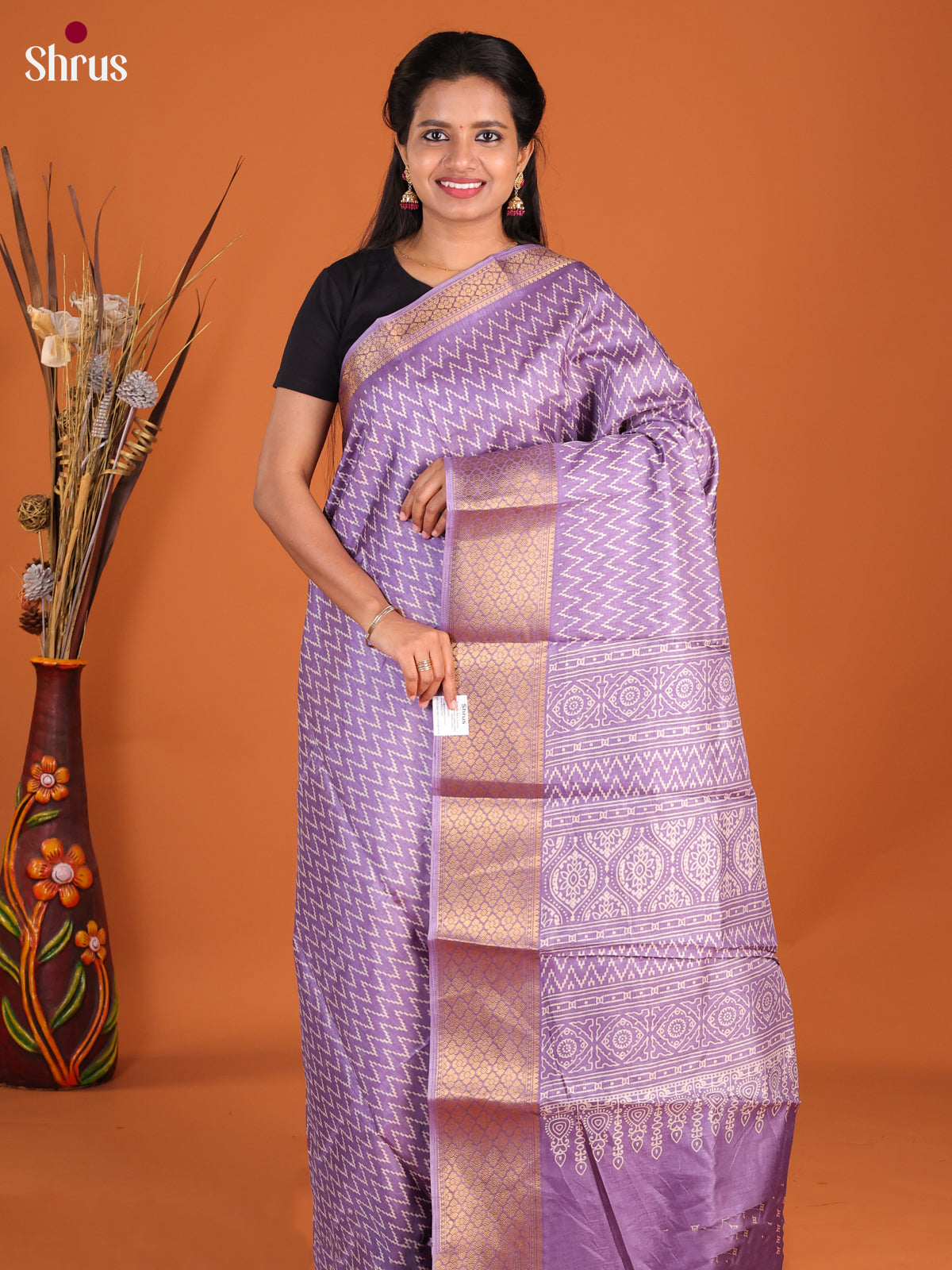 Purple- Semi Crepe Saree - Shop on Shrus.com