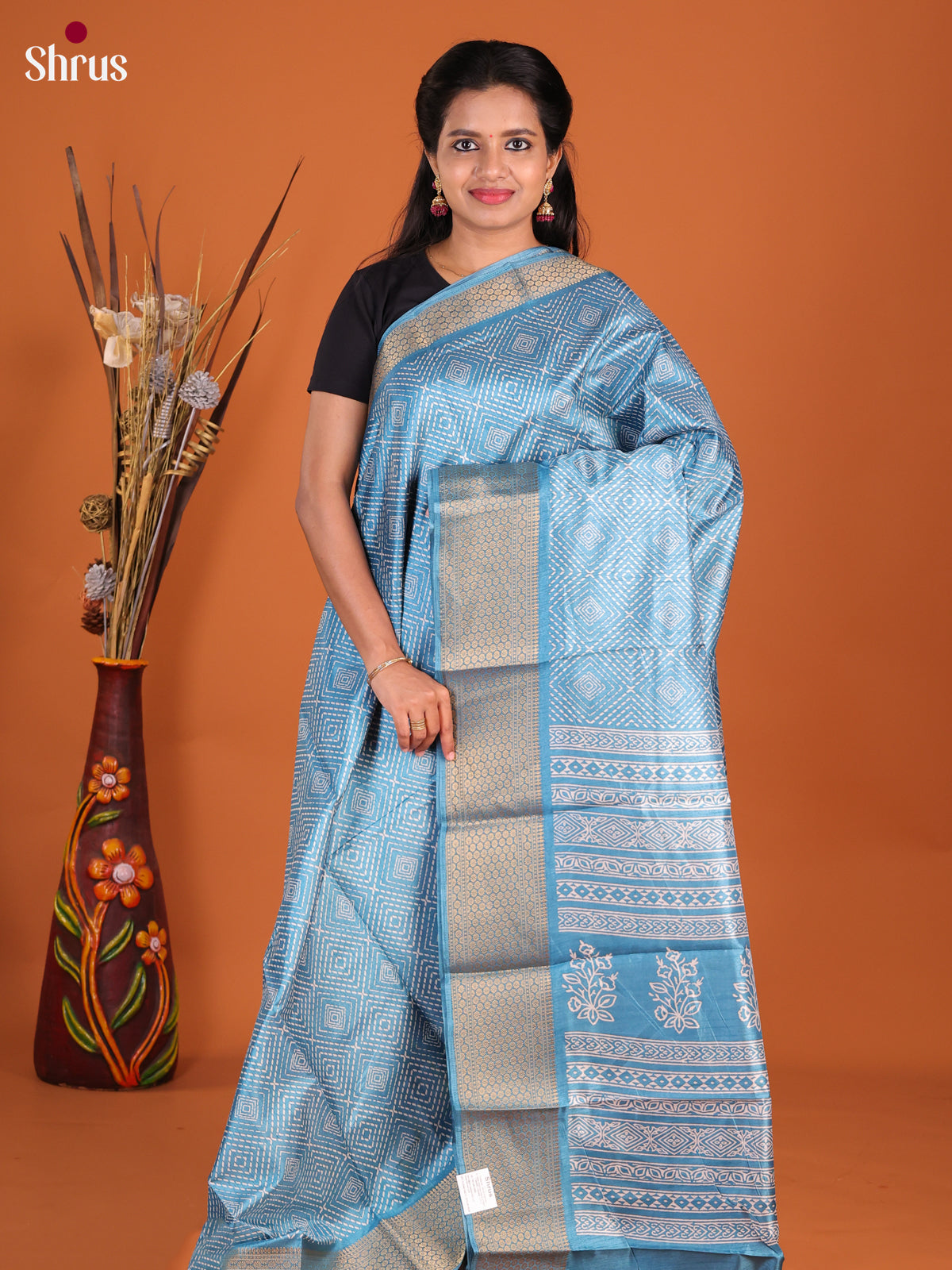 Blue - Semi Crepe Saree