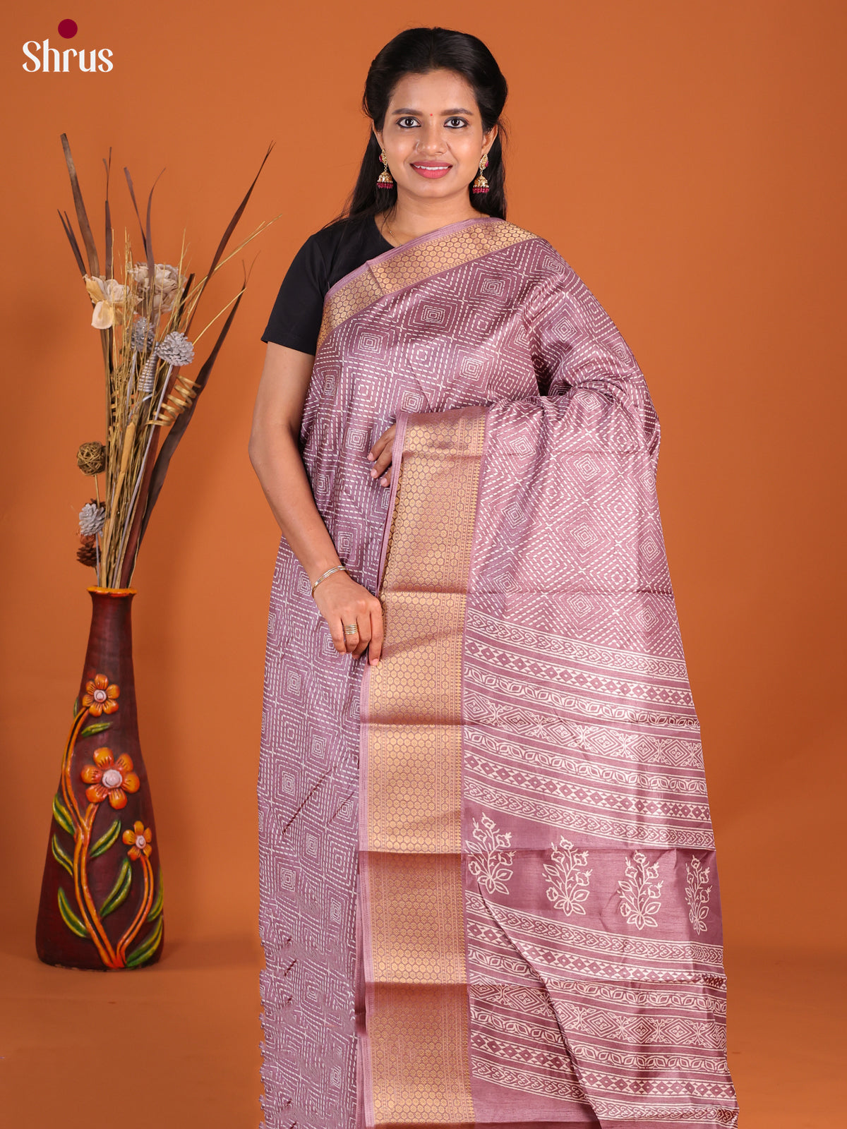 Lavender - Semi Crepe Saree - Shop on Shrus.com