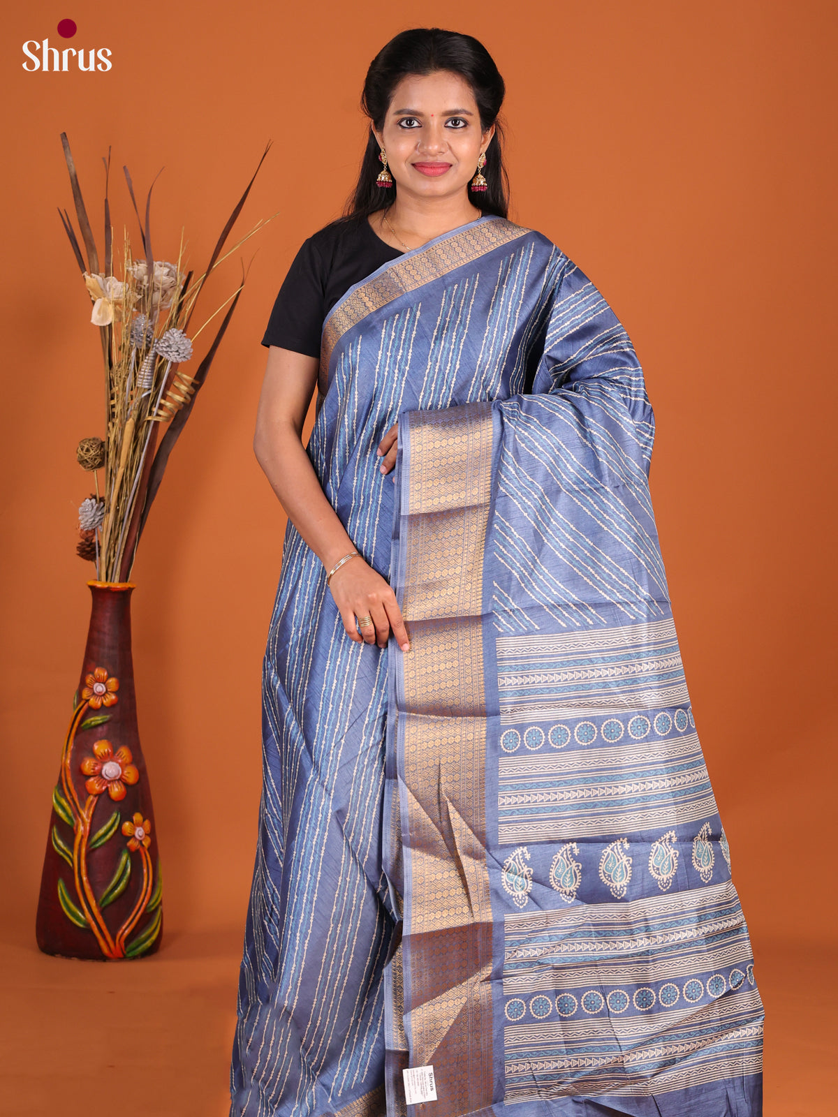 Blue - Semi Crepe Saree