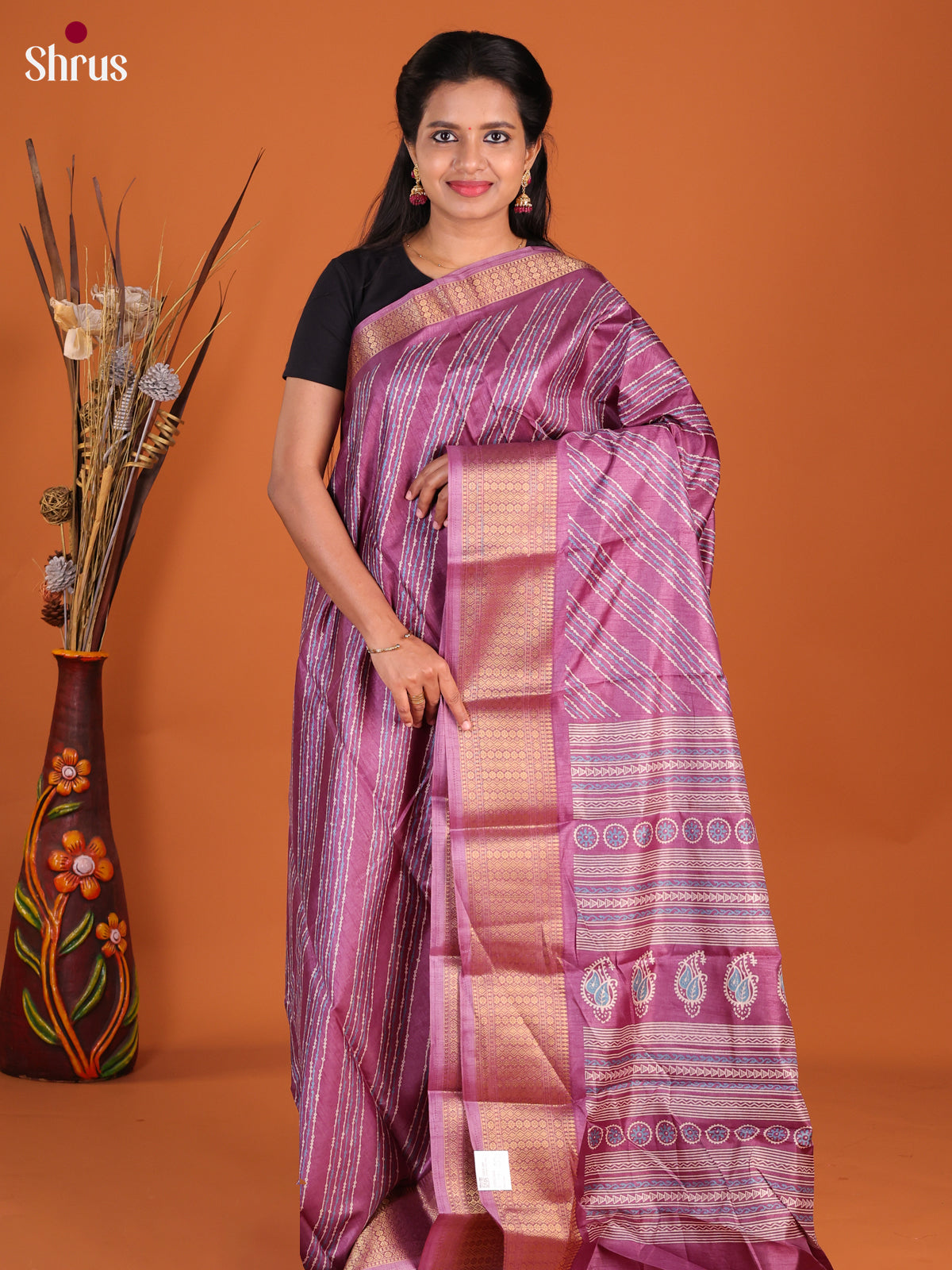 Purple - Semi Crepe Saree - Shop on Shrus.com