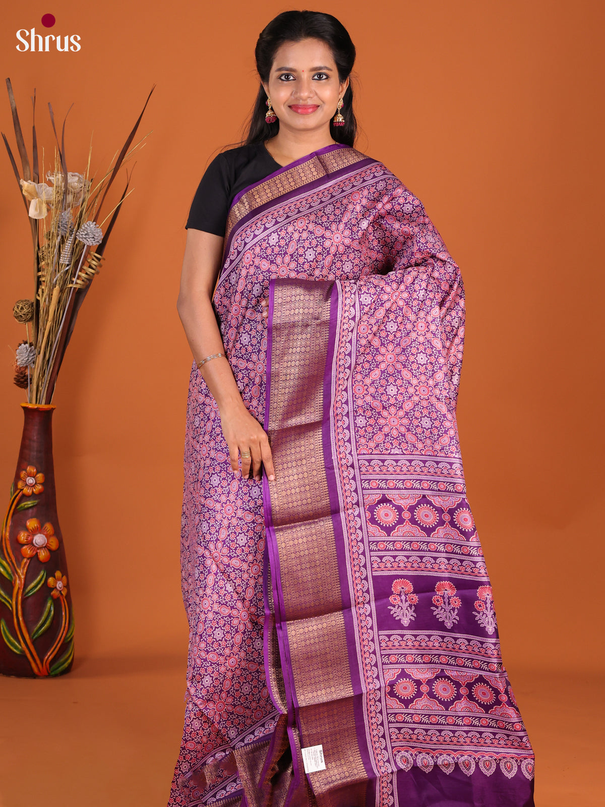 Purple - Semi Crepe Saree - Shop on Shrus.com