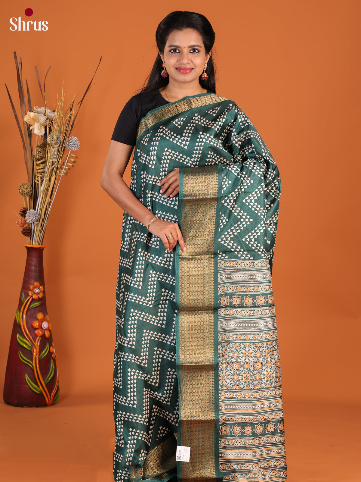 Green- Semi Crepe Saree - Shop on Shrus.com