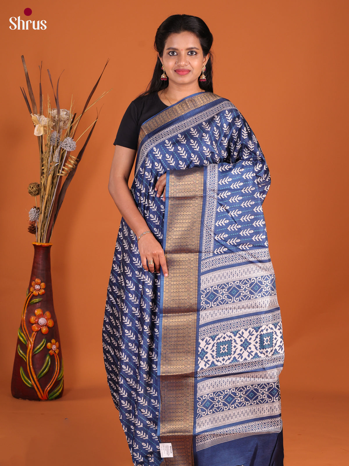 Blue - Semi Crepe Saree