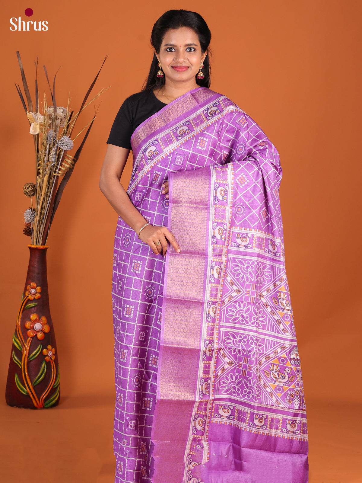 Purple - Semi Crepe Saree - Shop on Shrus.com