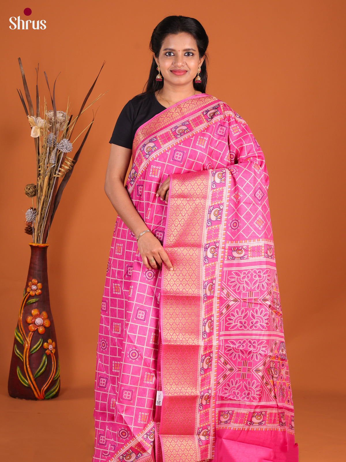 Pink- Semi Crepe Saree - Shop on Shrus.com