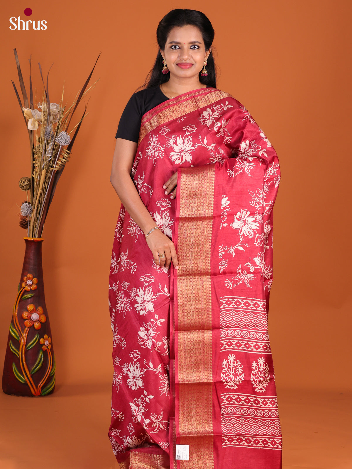 Red - Semi Crepe Saree - Shop on Shrus.com