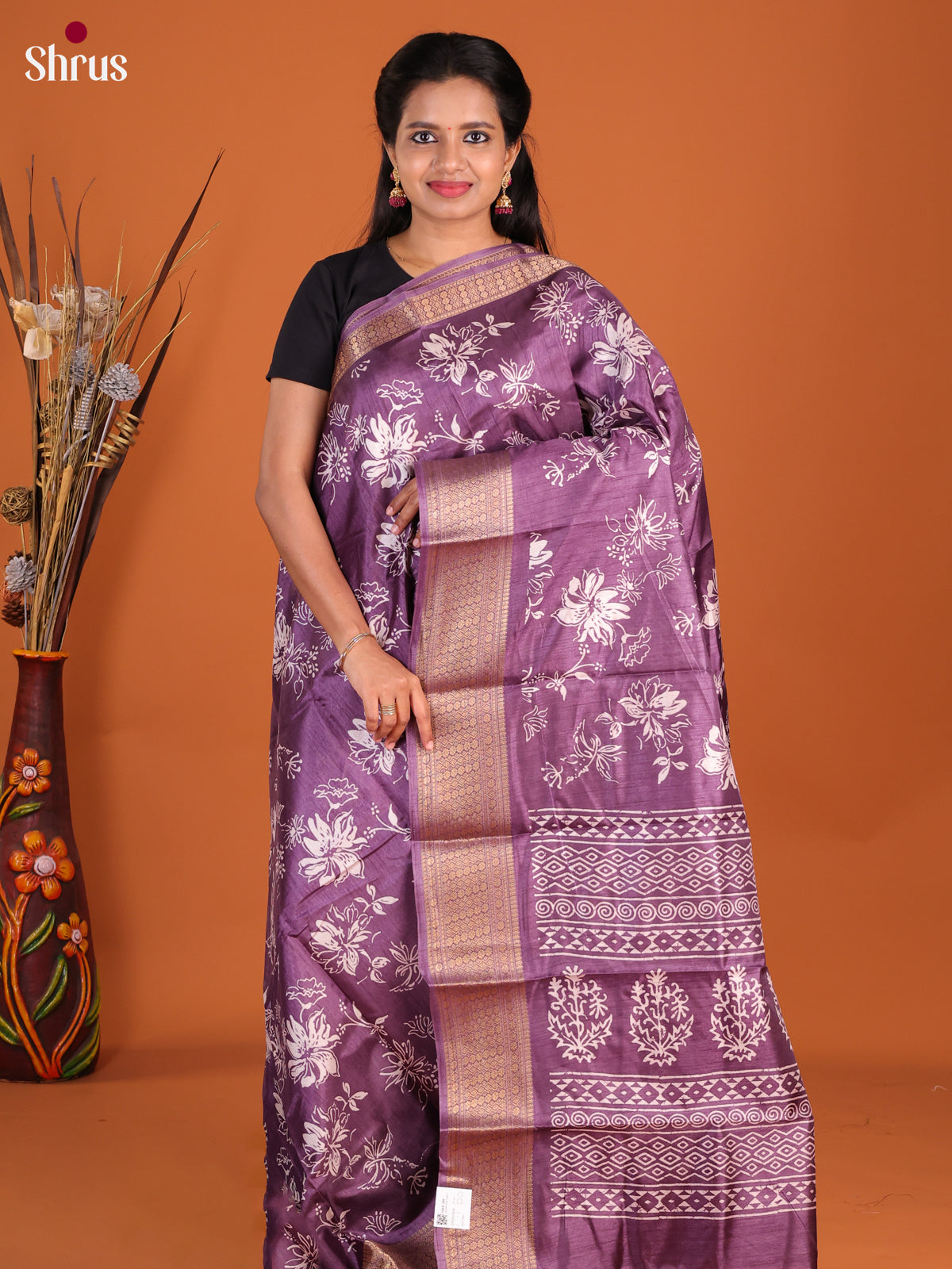 Lavender - Semi Crepe Saree - Shop on Shrus.com