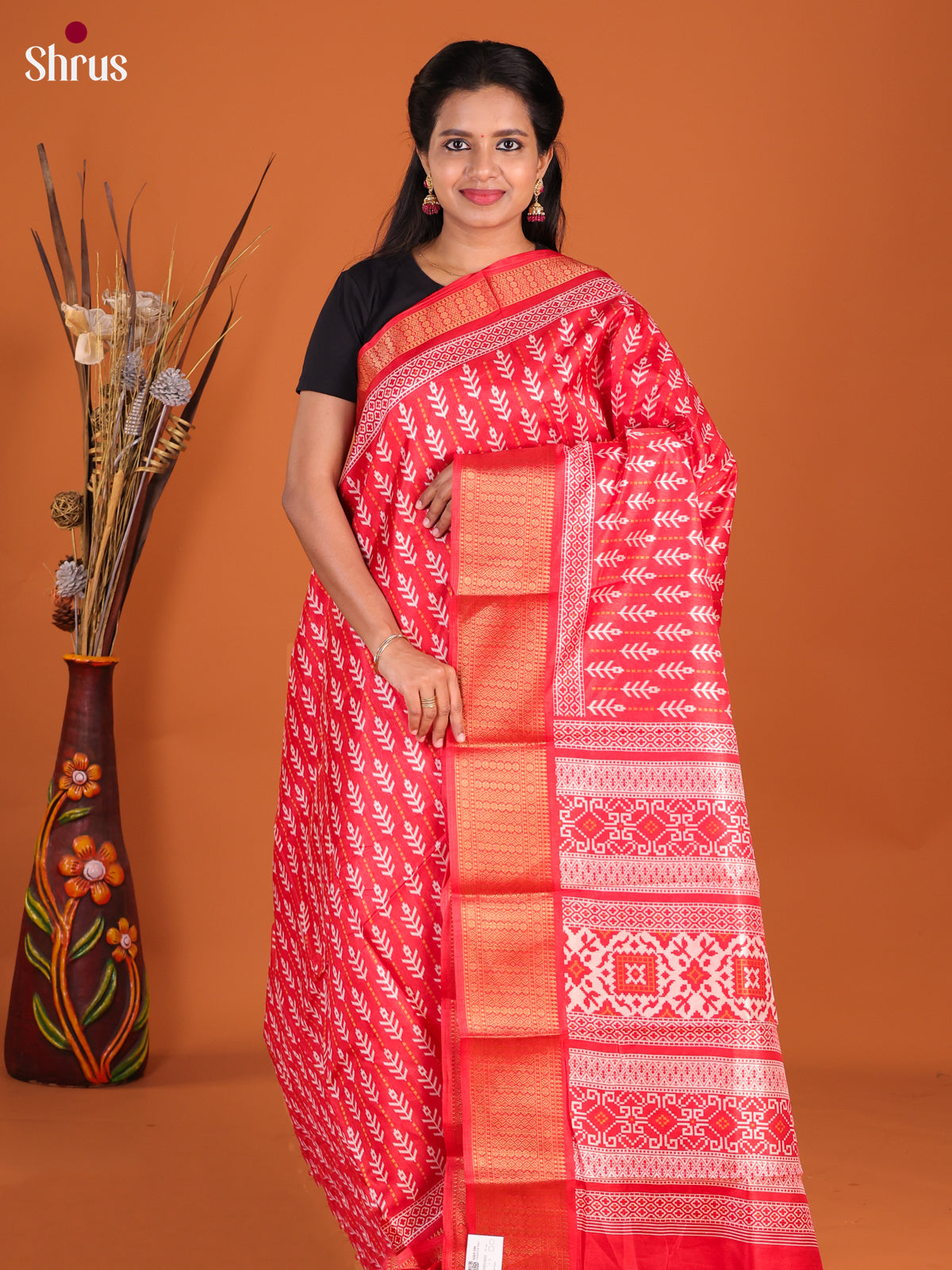 Red - Semi Crepe Saree - Shop on Shrus.com