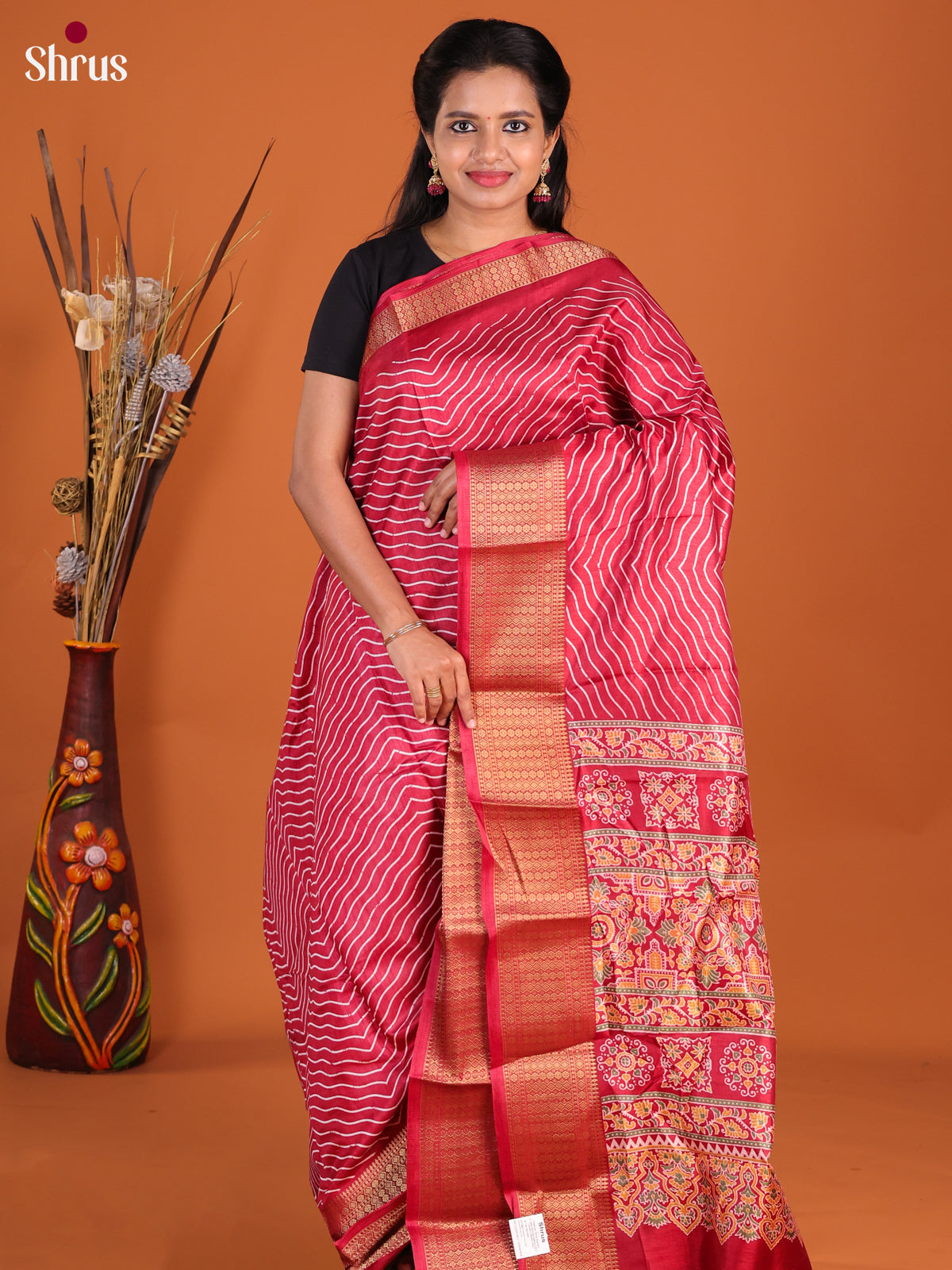 Maroon - Semi Crepe Saree - Shop on Shrus.com