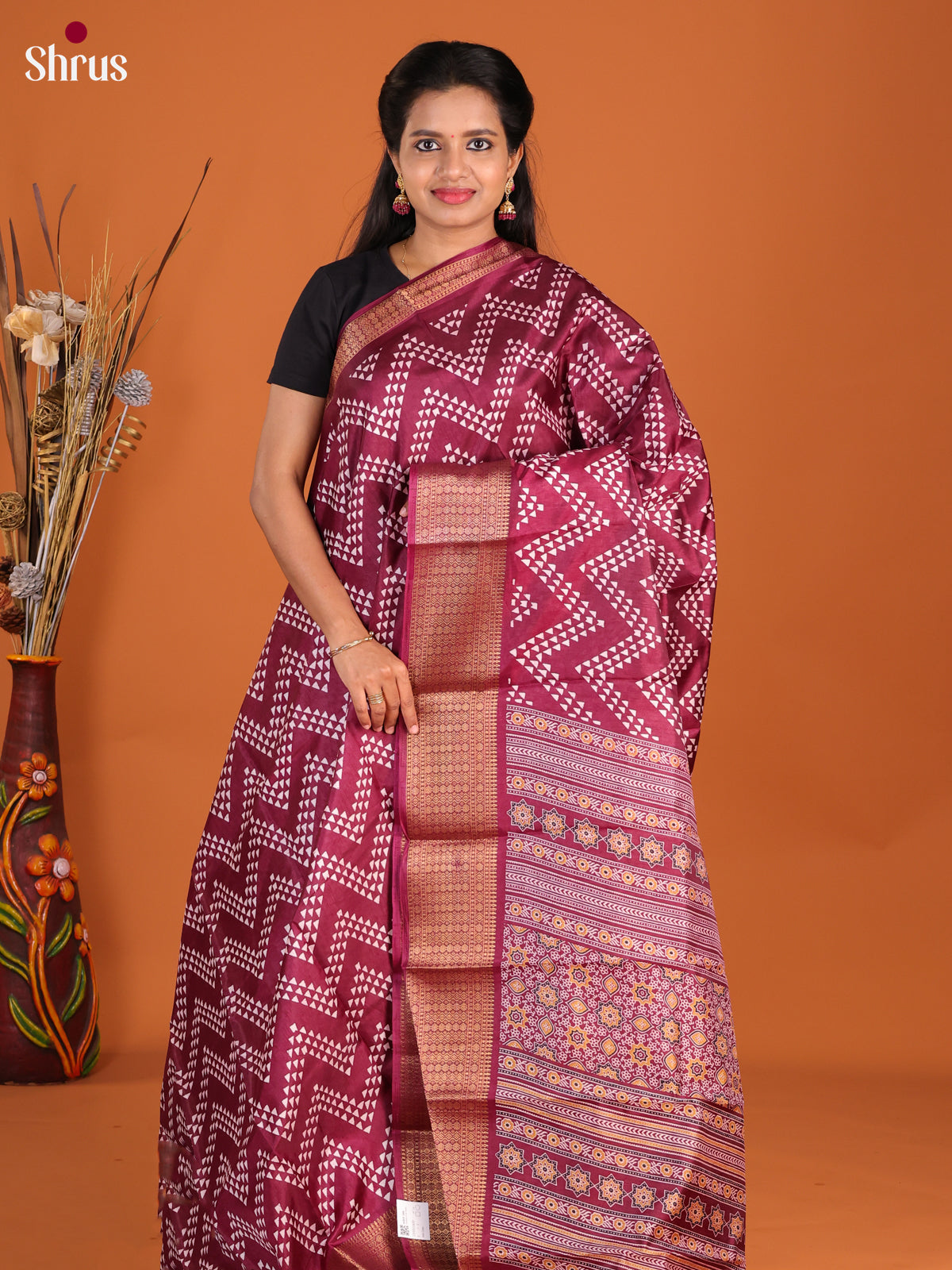 maroon- Semi Crepe Saree - Shop on Shrus.com