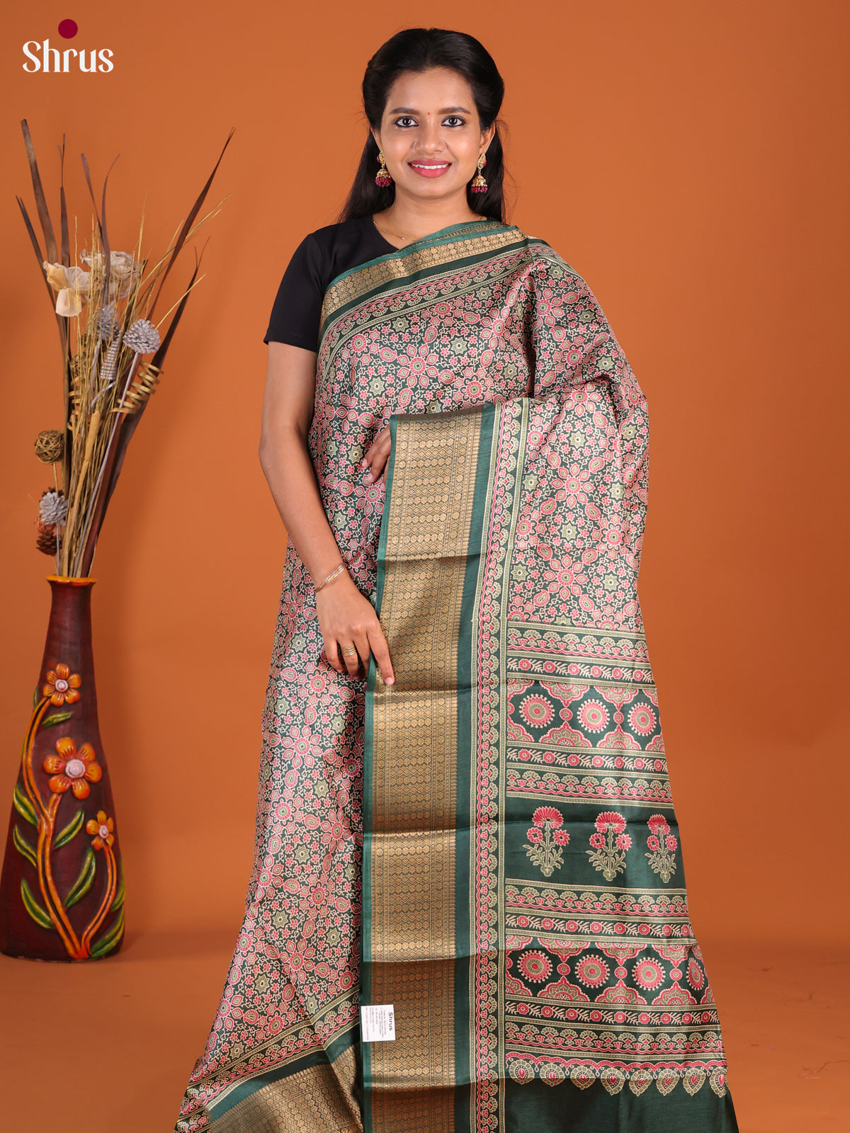 Green - Semi Crepe Saree - Shop on Shrus.com