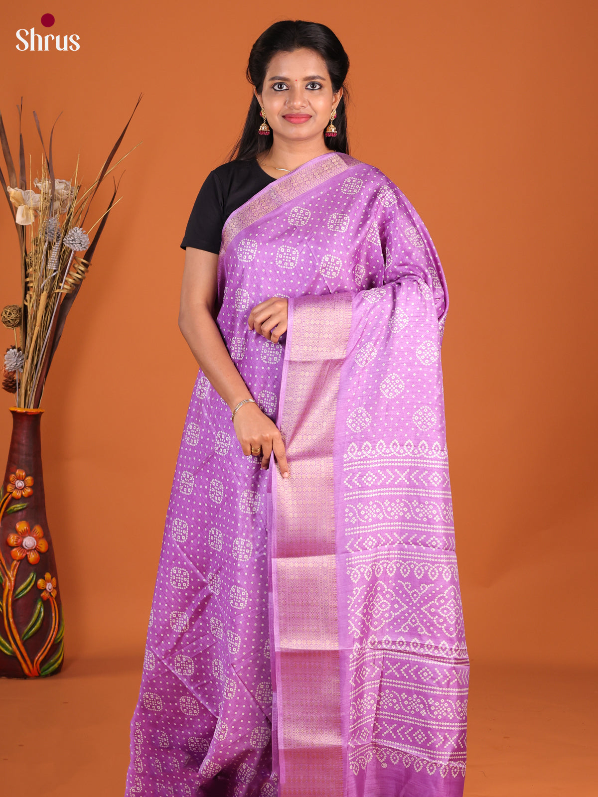 Purple- Semi Crepe Saree - Shop on Shrus.com