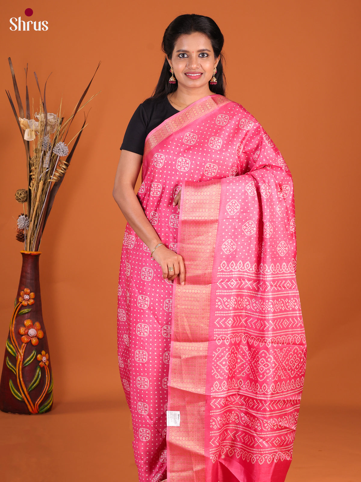 Pink - Semi Crepe Saree - Shop on Shrus.com
