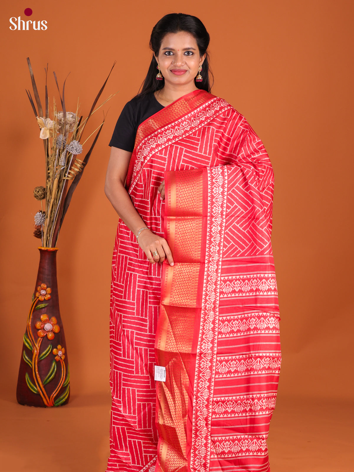 Red- Semi Crepe Saree - Shop on Shrus.com