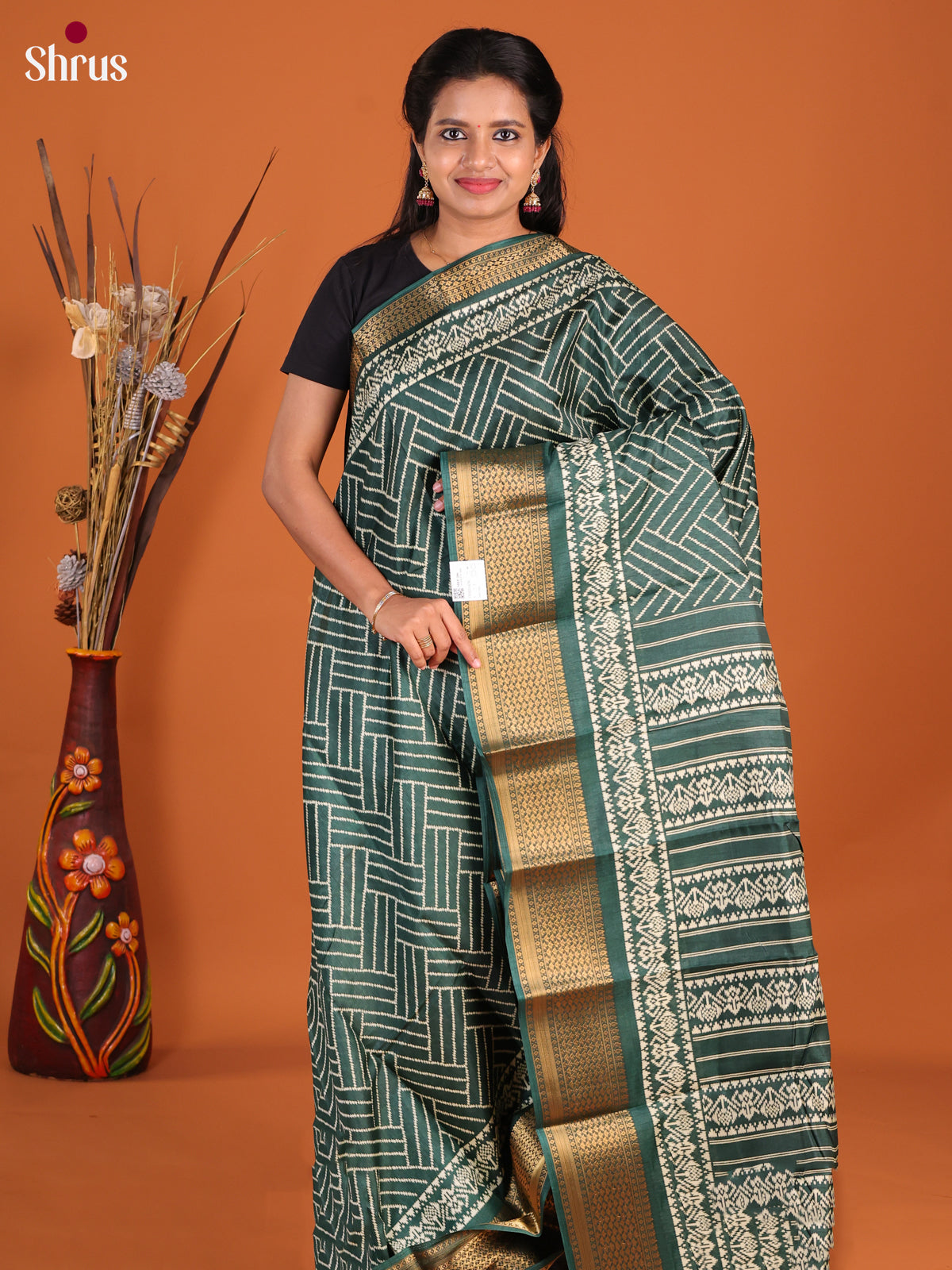 Green - Semi Crepe Saree - Shop on Shrus.com