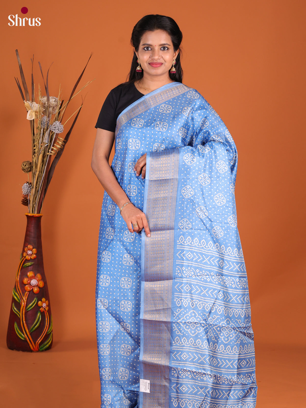 Blue - Semi Crepe Saree