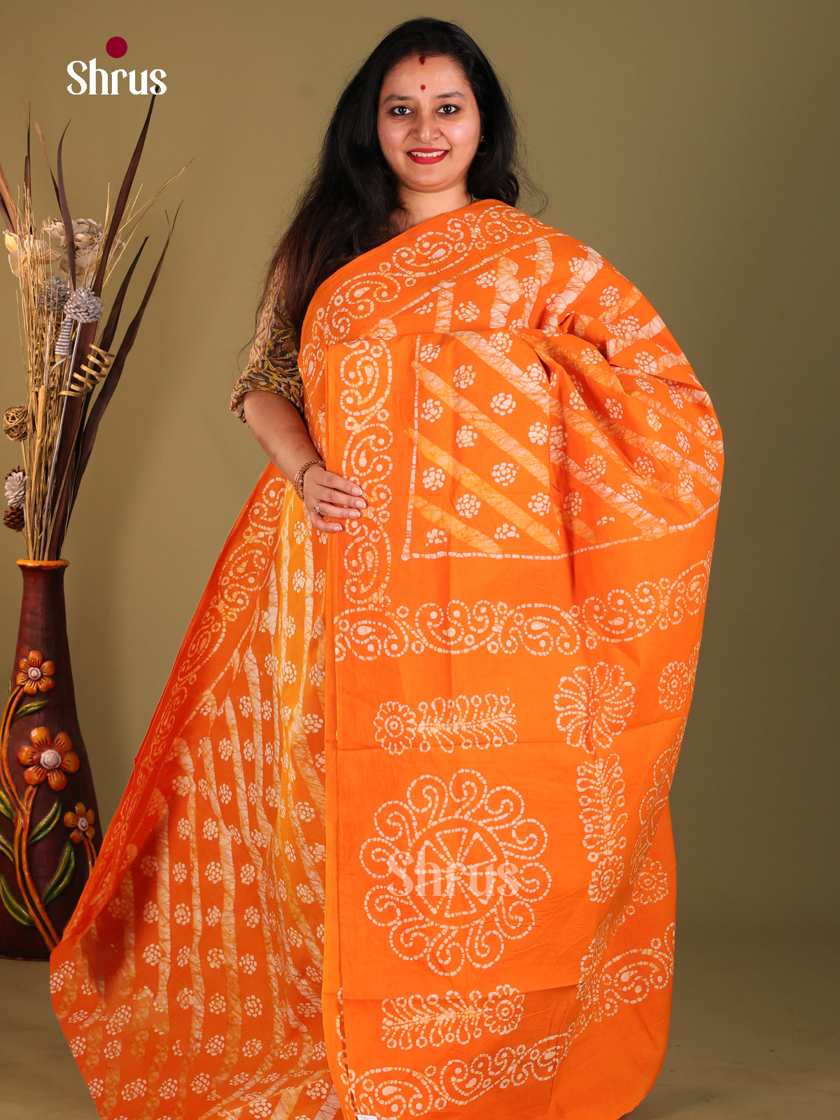 Orange - Sungudi Cotton Saree - Shop on Shrus.com