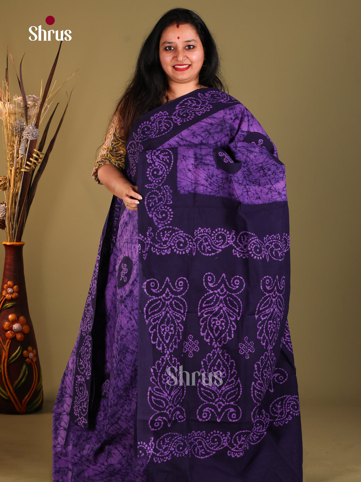 Violet & Blue- Sungudi Cotton Saree - Shop on Shrus.com