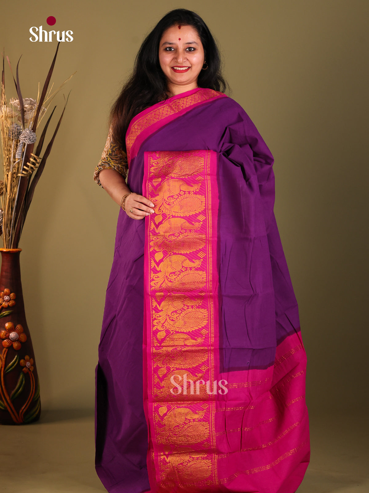 Violet & Pink - Sungudi Cotton Saree - Shop on Shrus.com