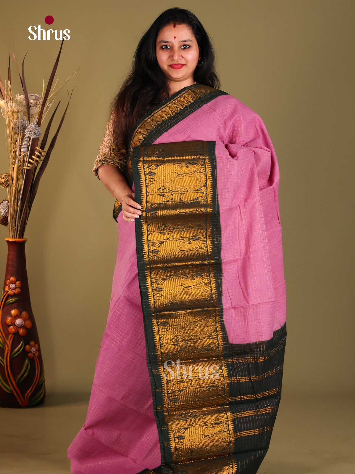 Pink & Green - Sungudi Cotton Saree - Shop on Shrus.com
