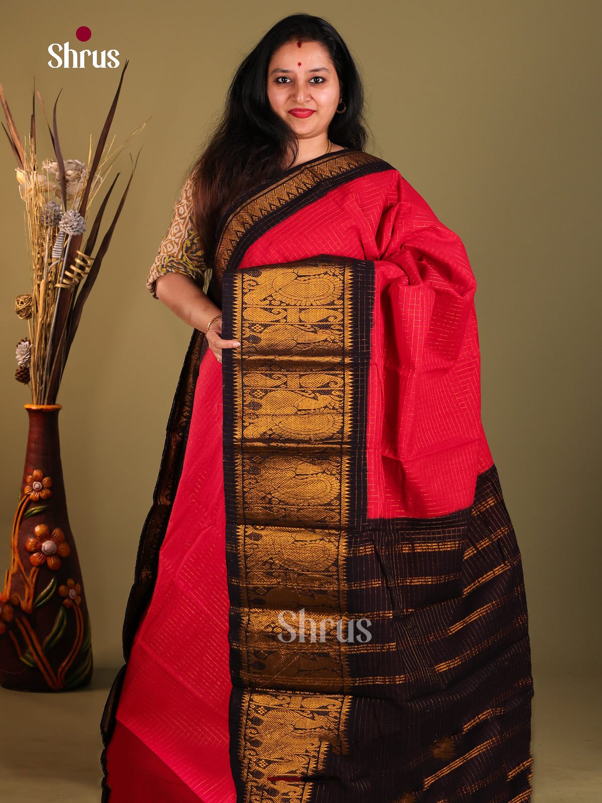 Red & Black - Sungudi Cotton Saree - Shop on Shrus.com