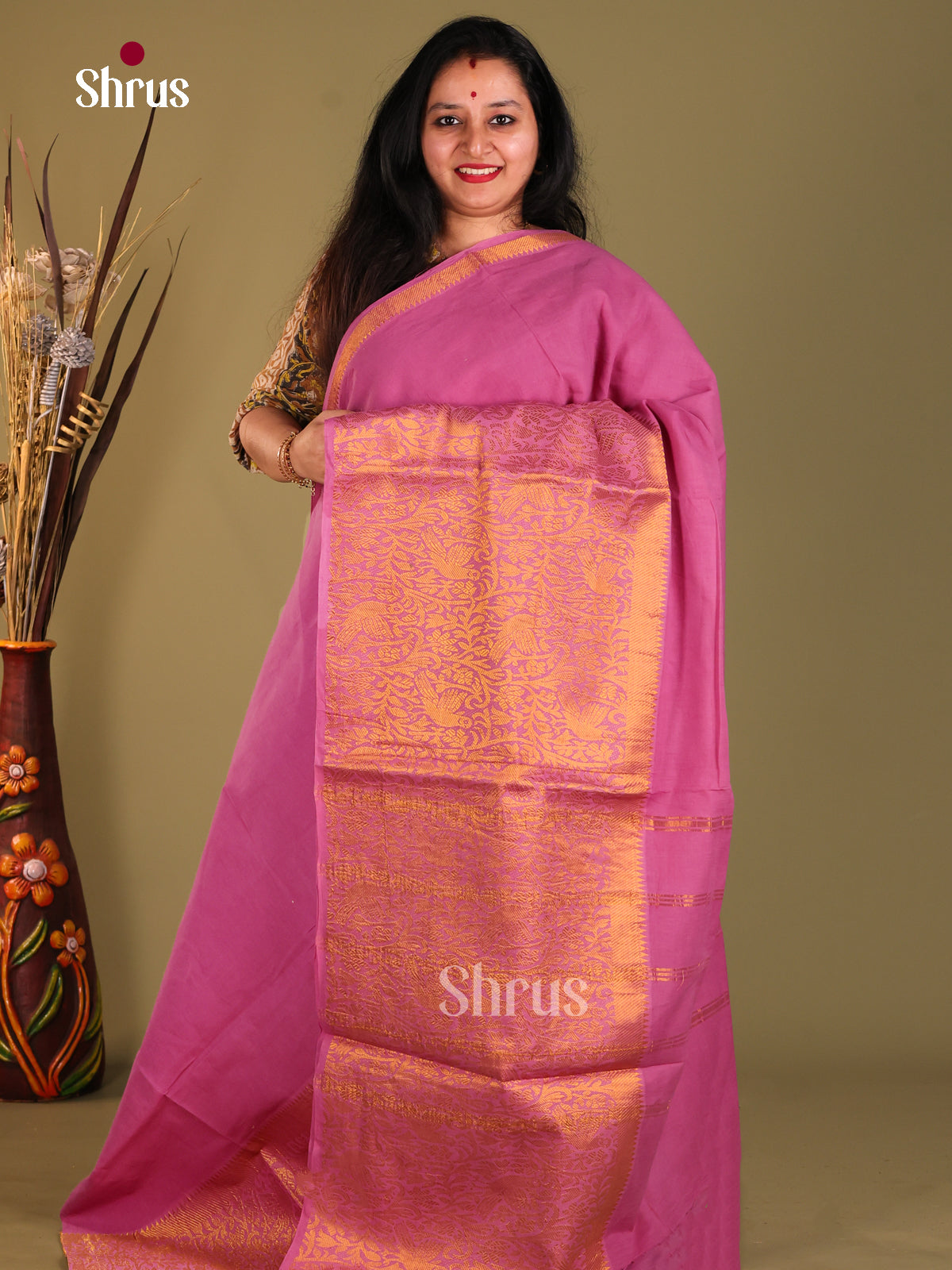 Pink - Sungudi Cotton Saree - Shop on Shrus.com