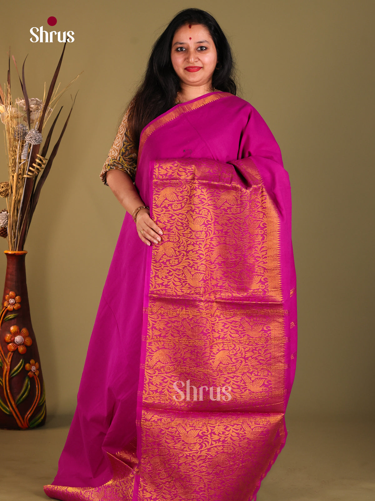 Pink - Sungudi Cotton Saree - Shop on Shrus.com