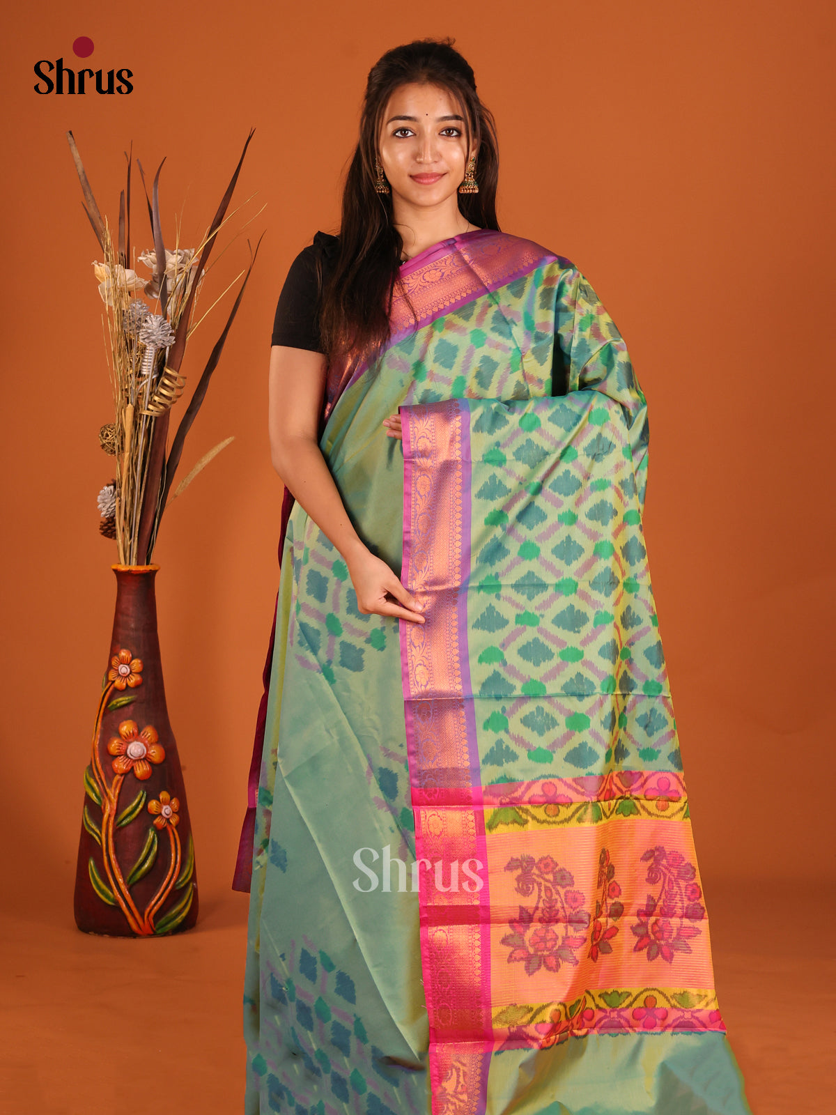DHS11215 - Semi Pochampally Saree - Shop on Shrus.com