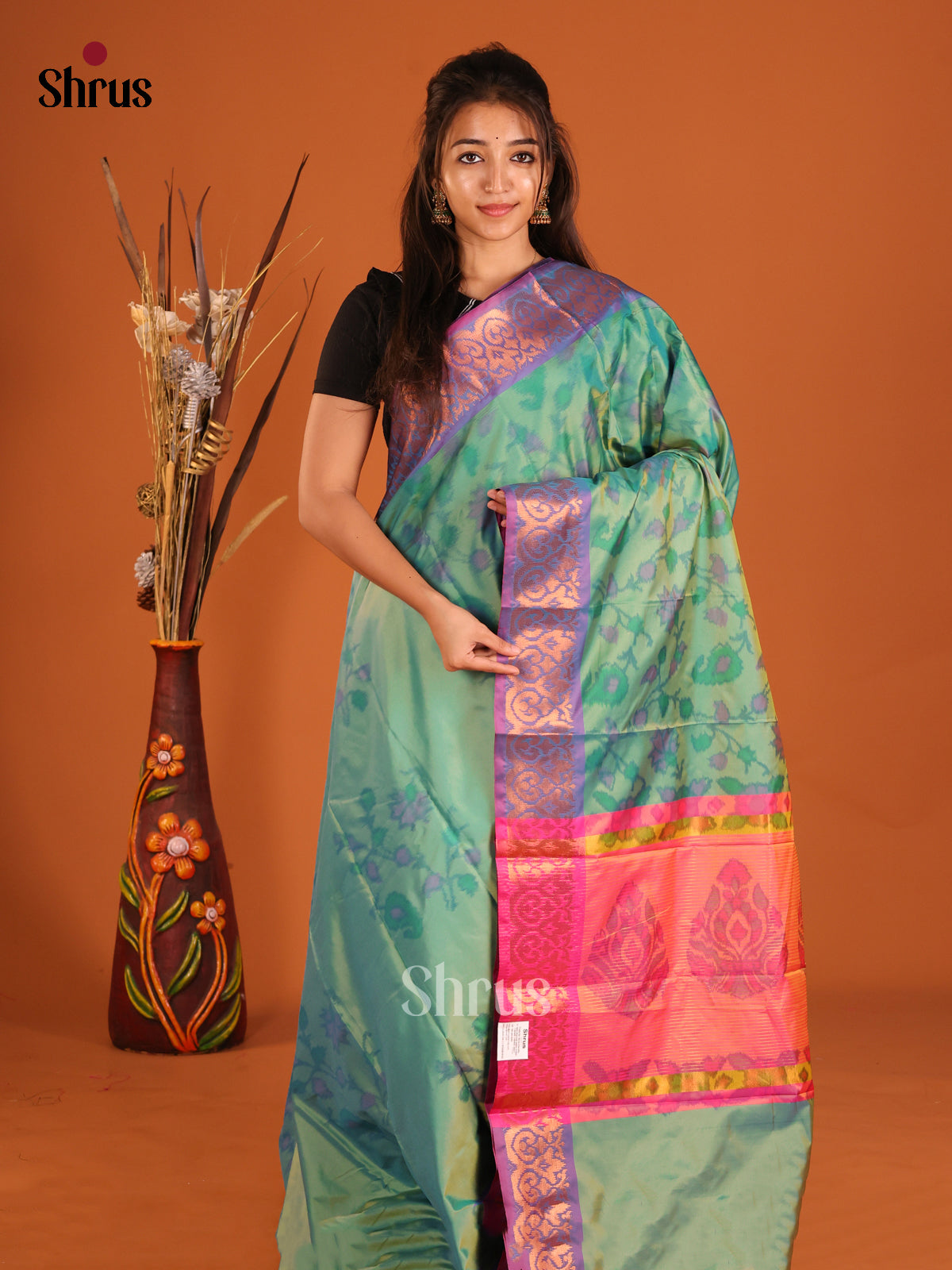 Green & Purple - Semi Pochampally Saree - Shop on Shrus.com