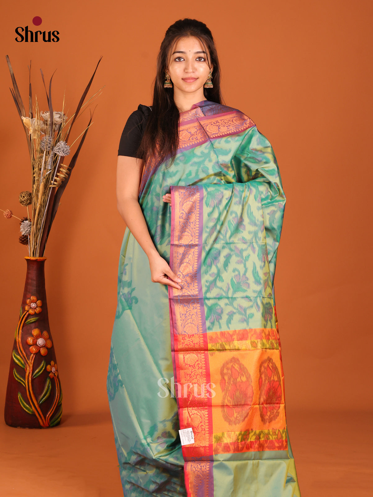 Green & Purple - Semi Pochampally Saree - Shop on Shrus.com
