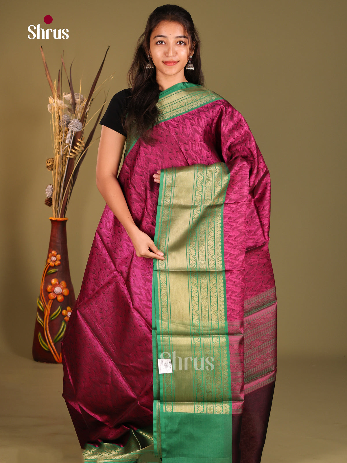 Purple & Green - Tanchoi Semi Silk Saree - Shop on Shrus.com