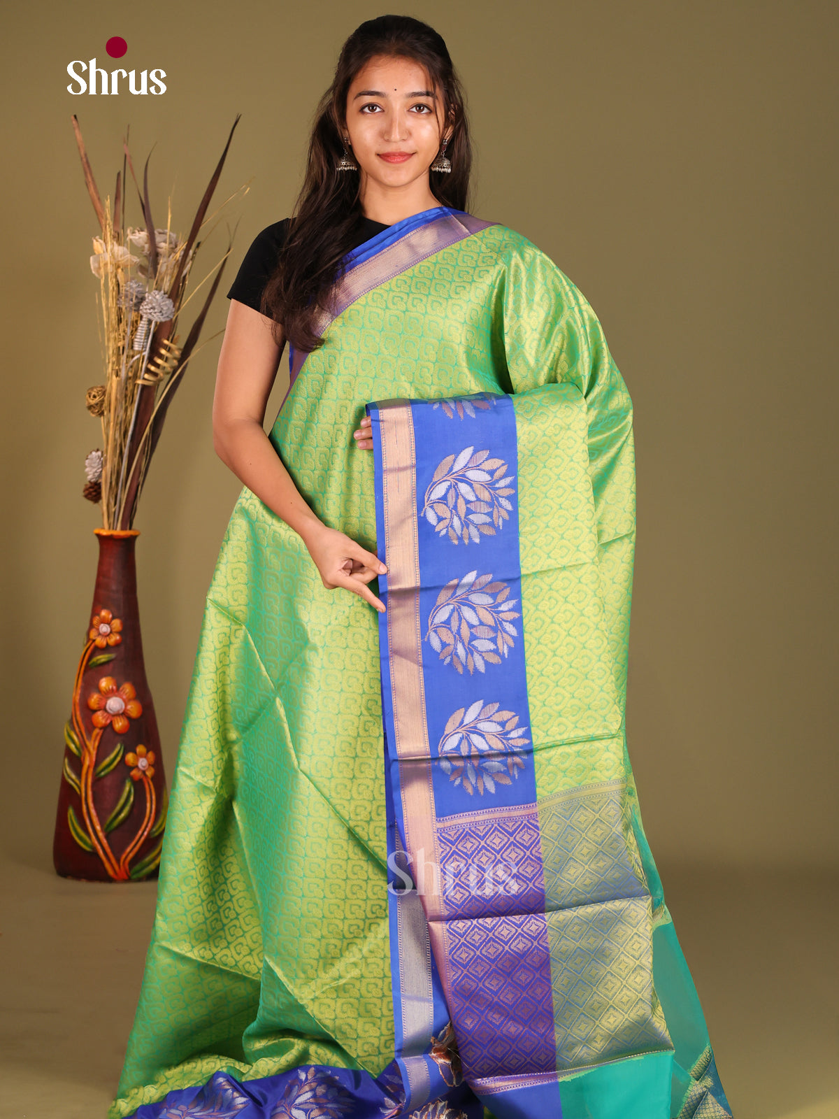 Green & Blue - Tanchoi Saree - Shop on Shrus.com