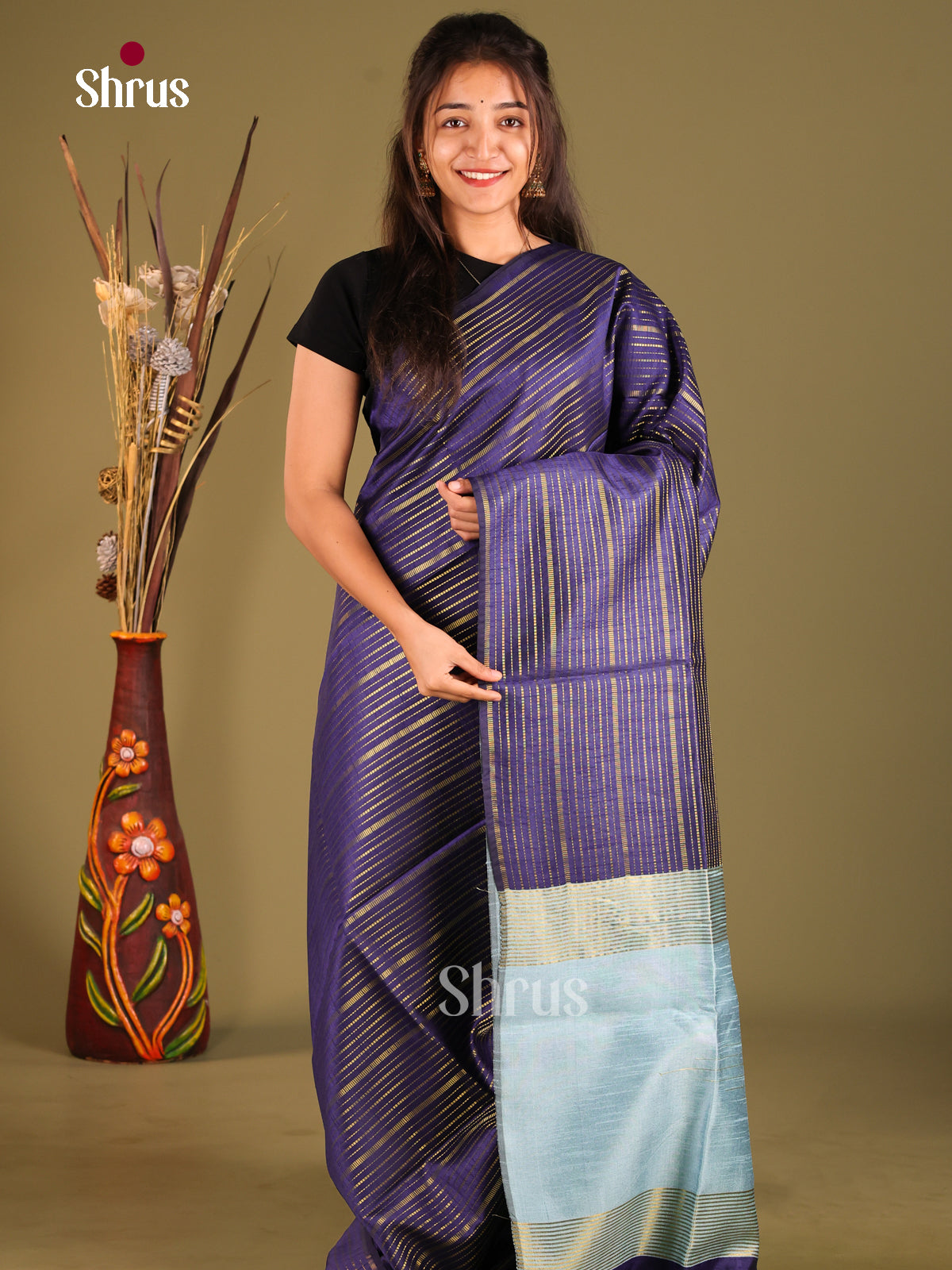 Blue & Light Blue - Semi Rawsilk Saree