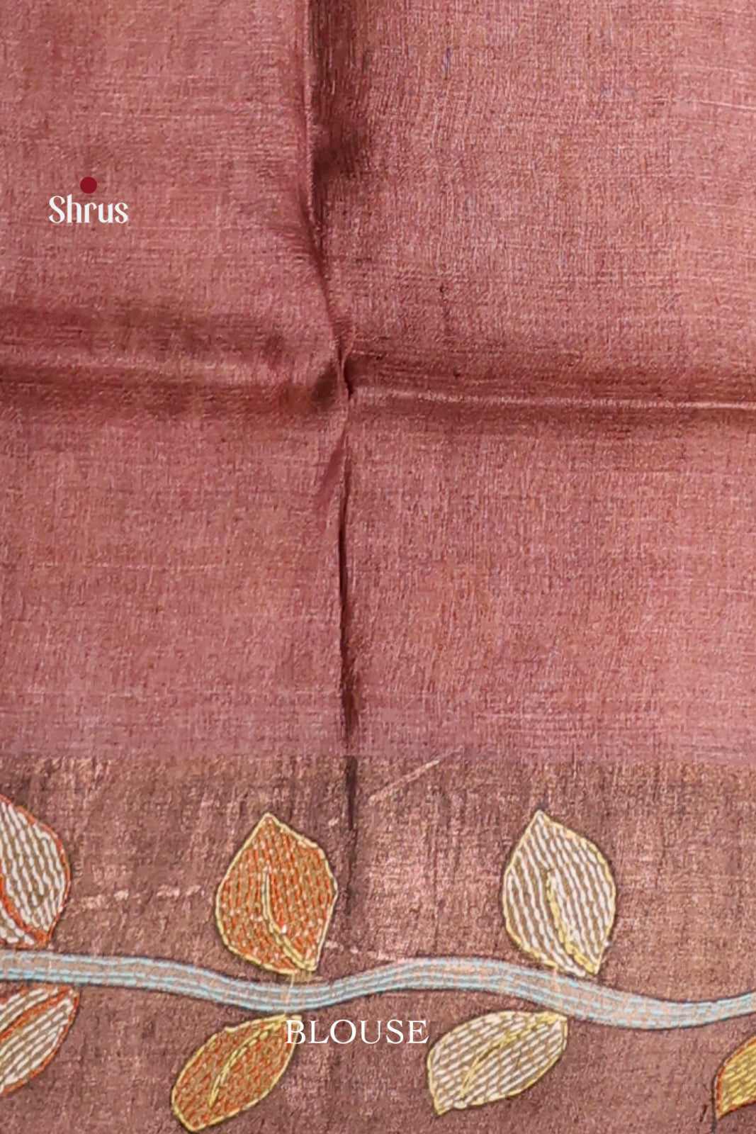 Subtle Brown Tussar Silk Saree with Pastel Floral Embroidery - Shop on Shrus.com