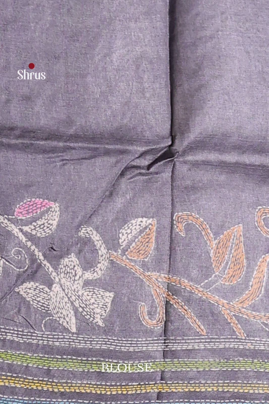 Artistic Grey Tussar Silk Saree with Multicolor Embroidery Detailing
