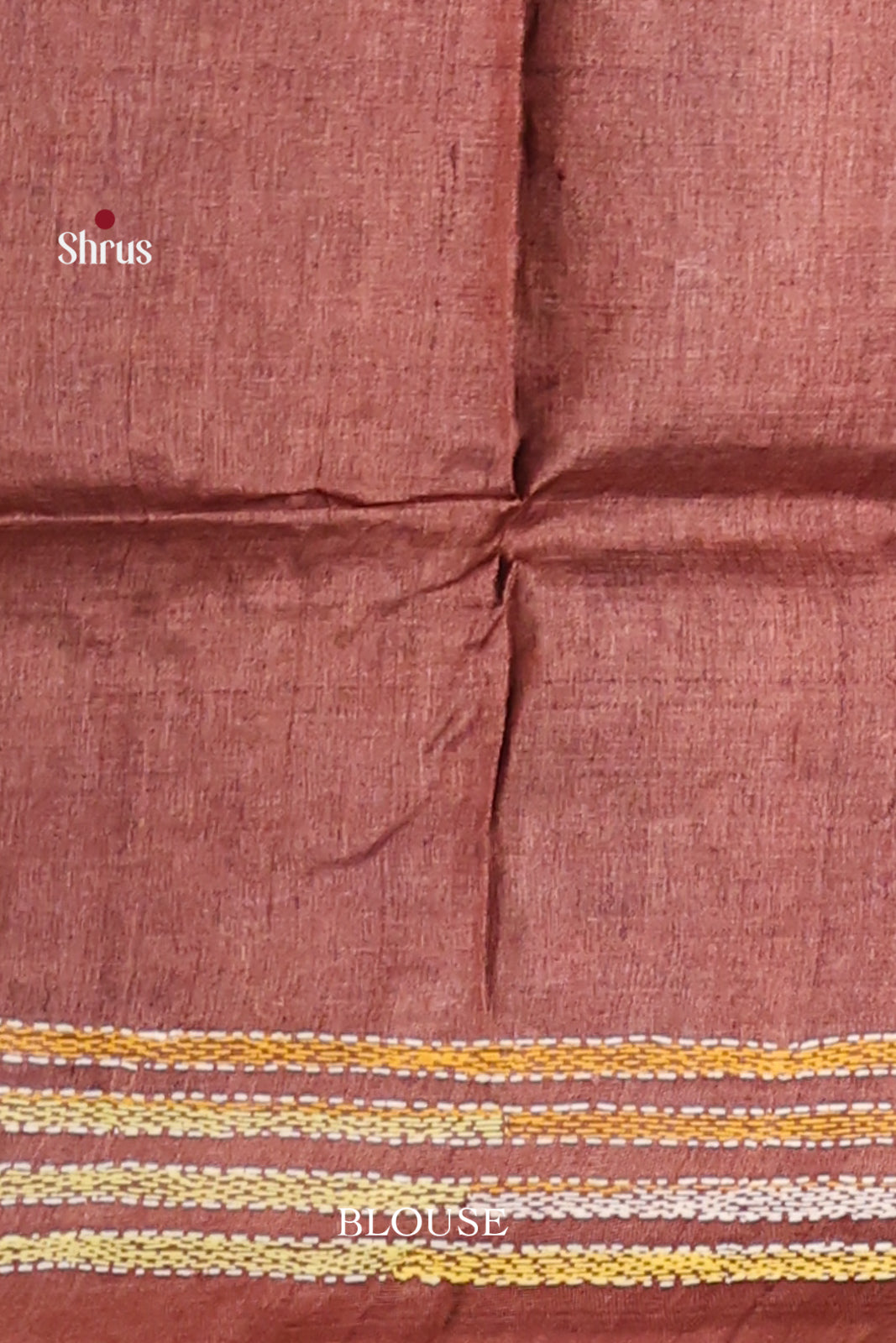 Chic Blue Tussar Saree With Stunning Kantha Embroidery & Brown Border