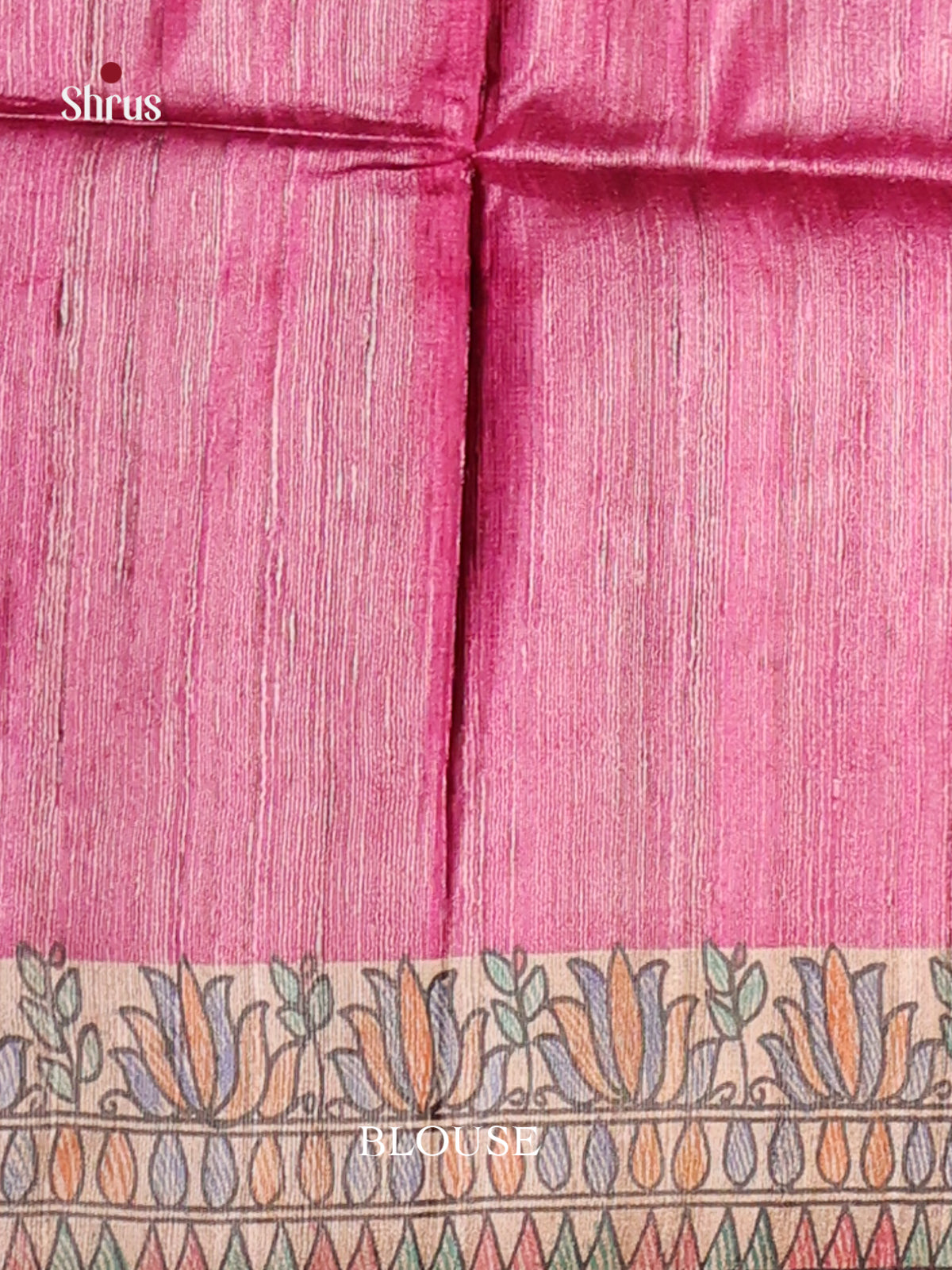 Beautiful Pink Tussar Silk Saree with Madhubani-Inspired Artwork - Shop on Shrus.com