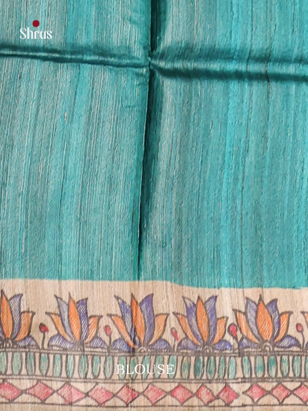 Beautiful Teal Tussar Silk Saree with Artistic Madhubani Pallu